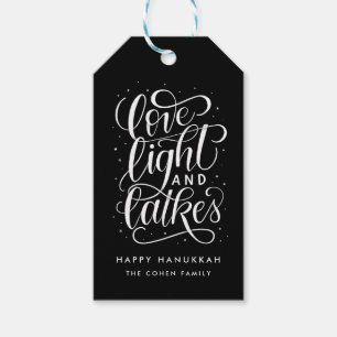 Love Light and Latkes on Black Hanukkah Gift Tags