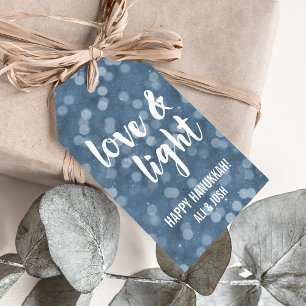 Love & Light   Blue Bokeh Hanukkah Gift Tags