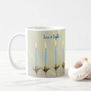 Love & Light  Blue Candles Gold Menorah Coffee Mug