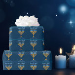 Love & Light Blue Gold Menorah Hanukkah Party Wrapping Paper<br><div class="desc">Cute custom Love and Light Hanukkah wrapping paper for a Jewish family having a Chanukah party with a synagogue. Personalise with your own last name or group information in blue under the pretty blue and gold menorah.</div>
