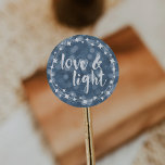Love & Light Bokeh Hanukkah Classic Round Sticker<br><div class="desc">Happy Hanukkah! Add the perfect finishing touch to your envelopes or gifts with these festive stickers. Design features a blue bokeh background,  starry white frame,  and "Love & Light" in white brushstroke text.</div>