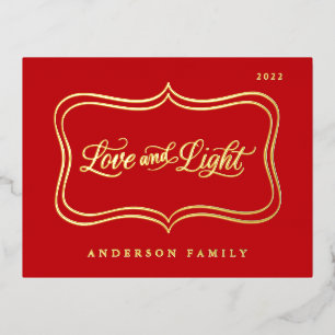 Love & Light Classic Gold Frame Foil Holiday Postcard