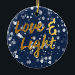 Love & Light | Faux Foil Lovely Bokeh Hanukkah Ceramic Tree Decoration<br><div class="desc">A cute Hanukkah design,  features a lovely bokeh lights with the text love & light in a metallic faux foil gold texture.</div>