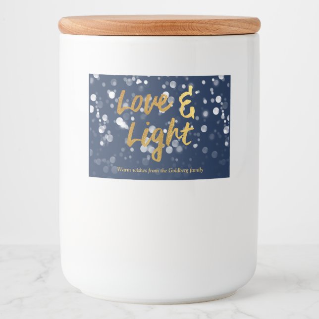 Love & Light | Faux Foil Lovely Bokeh Hanukkah Food Label (Front)