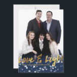 Love & Light | Faux Foil Lovely Hanukkah Photo Holiday Card<br><div class="desc">A cute Hanukkah design,  features a lovely bokeh lights with the text love & light in a metallic faux foil gold texture. 

PLEASE NOTE 
________________________________________________________________________
The gold foil is not real foil,  is a digital effect. 
________________________________________________________________________</div>