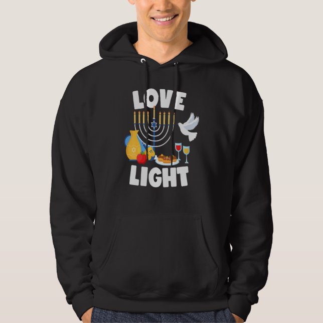 Love Light Happy Hanukkah Jewish Holiday Chanukah Hoodie (Front)