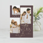 Love Light Joy Star David Hanukkah Photo Collage Holiday Card<br><div class="desc">Elegant Hanukkah three photo collage card featuring an elegant typography design "Love Joy Light" in faux gold. Sparkling gold stars create the star of David. Artwork by Moodthology Papery.</div>