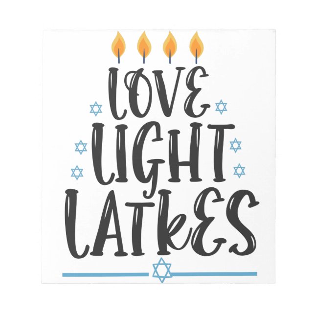 Love Light Latkes Funny Hanukkah Jewish Holiday Notepad (Front)