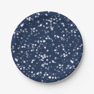 Love & Light    Lovely Navy Blue Bokeh Hanukkah Paper Plate