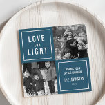 Love & Light Modern Hanukkah Photo Holiday Card<br><div class="desc">Show off your square photos in this simple, modern Hanukkah photo card. Design features a four square layout with a blue background and "Love and Light" in modern white block lettering. Use the two customisable text fields to add a custom greeting and your family name. Photography © Storytree Studios, Stanford,...</div>