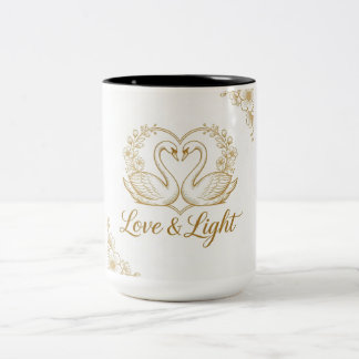 Love & Light Mug - Gold Swans Heart Design | 15 oz