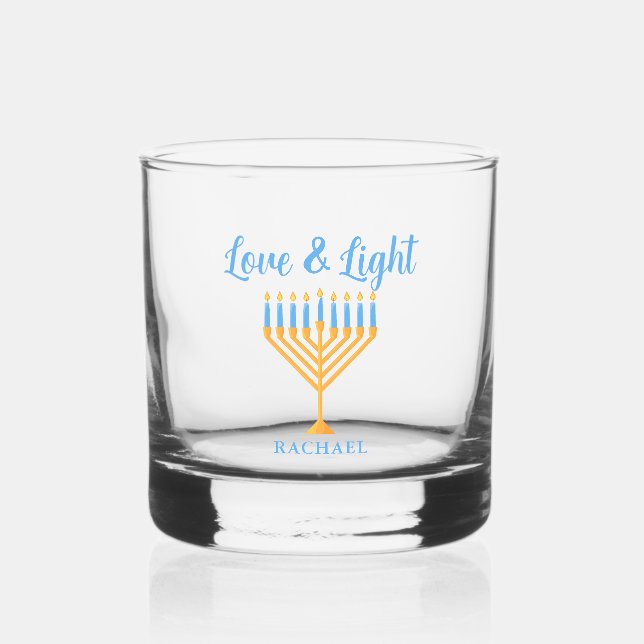 Love & Light Personalized Hanukkah Menorah Gift Whiskey Glass (Front)