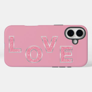 Love Light Pink Glitter iPhone 16 Plus Case