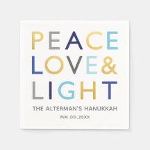 Love & Light Typography Hanukkah Holiday Gold Blue