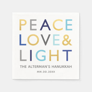 Love & Light Typography Hanukkah Holiday Gold Blue Napkin