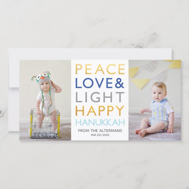 Love & Light Typography Hanukkah Photo Card (Front)