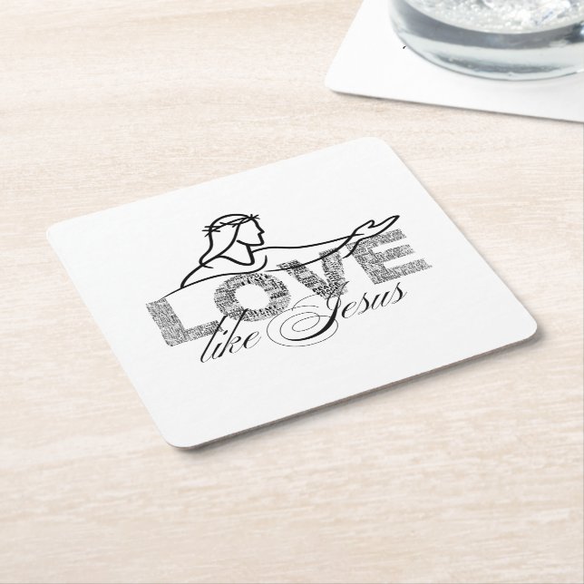 Love Like Jesus Christian Typography Design Square Paper Coaster (Angled)
