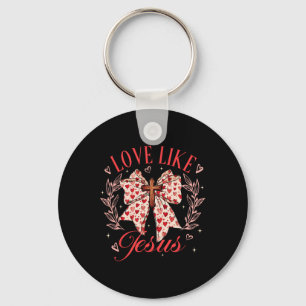 Love Like Jesus Coquette Bow Cross Valentines Chri Key Ring