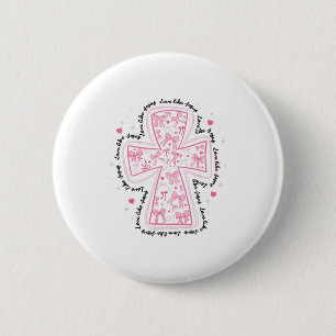 Love Like Jesus Coquette Heart Cross Christian Val 6 Cm Round Badge