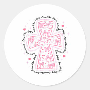 Love Like Jesus Coquette Heart Cross Christian Val Classic Round Sticker