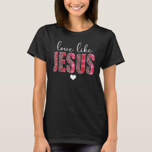 Love Like Jesus Leopard Buffalo Plaid Print Valent T-Shirt