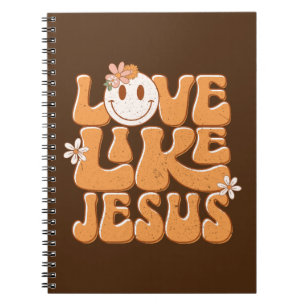 Love Like Jesus, Orange Retro Happy Face Christian Notebook