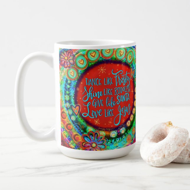 Love Like Jesus Red Festive Christmas Coffee Mug (With Donut)