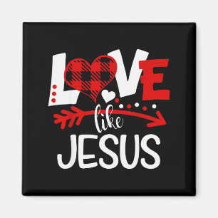 Love Like Jesus Valentines Day Buffalo Plaid Heart Magnet