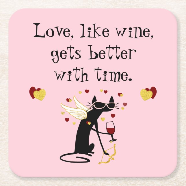 Love Like Wine Valentine Square Paper Coaster (Front)