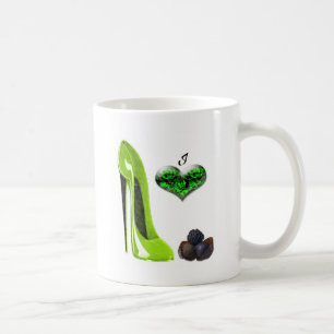 Love Lime Green Stiletto Shoe and Chocolates Art Coffee Mug