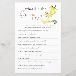 Love Limoncello Cocktail Bridal Shower Game