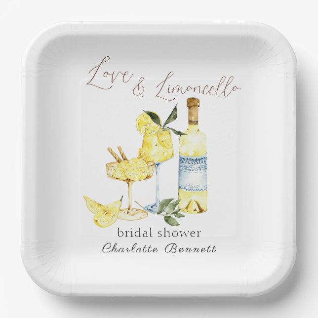 Love Limoncello Cocktail Bridal Shower Paper Plate (Front)