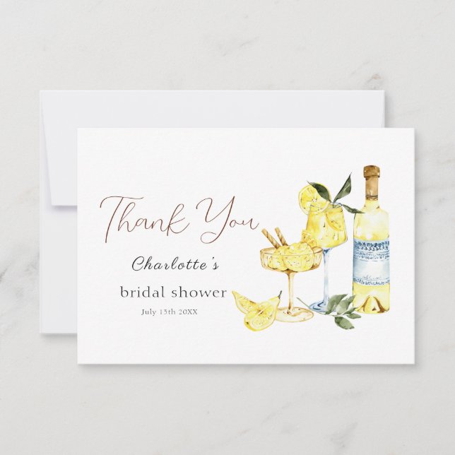 Love Limoncello Cocktail Bridal Shower  Thank You Card (Front)