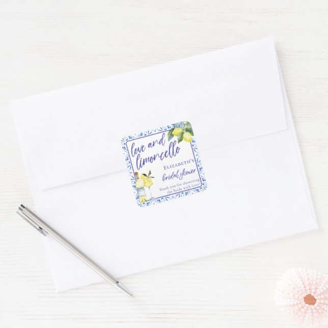 Love Limoncello Italian Handwritten Bridal Shower  Square Sticker (Envelope)