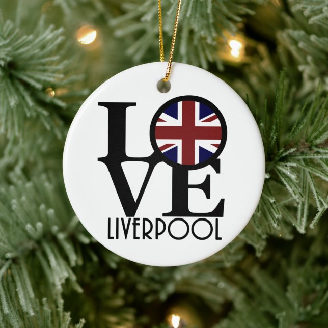 LOVE Liverpool England (UK Flag) Ceramic Tree Decoration (Tree)