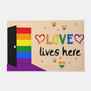 Love Lives Here Doormat, Cute Colourful Present Doormat