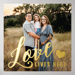 Love Lives Here Heart Family Photo Foil Prints