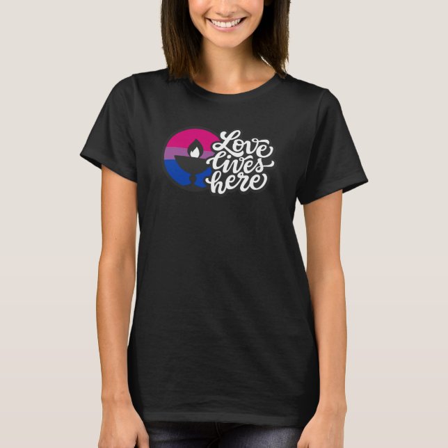 Love lives here LGBTQ bisexual Unitarian Universal T-Shirt (Front)