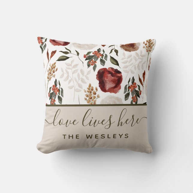 Love Lives Here Name Throw Pillow (Front)