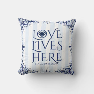 Love Lives Here-Navy Blue Frame & Heart Cushion