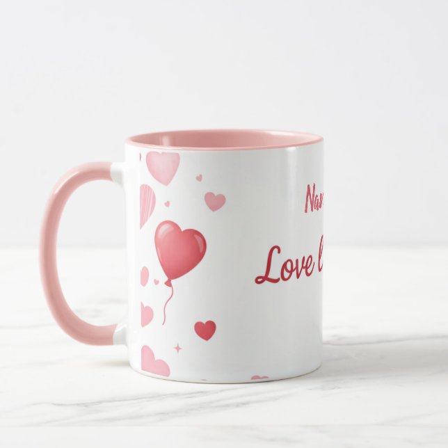 Love lives here - Pink and Red hearts  Mug (Left)