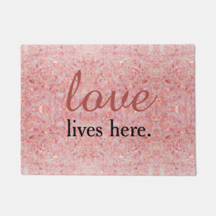 Love Lives Here Pink Faux Glitter Doormat