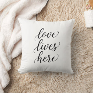 Love Lives Here Script Throw Pillow 