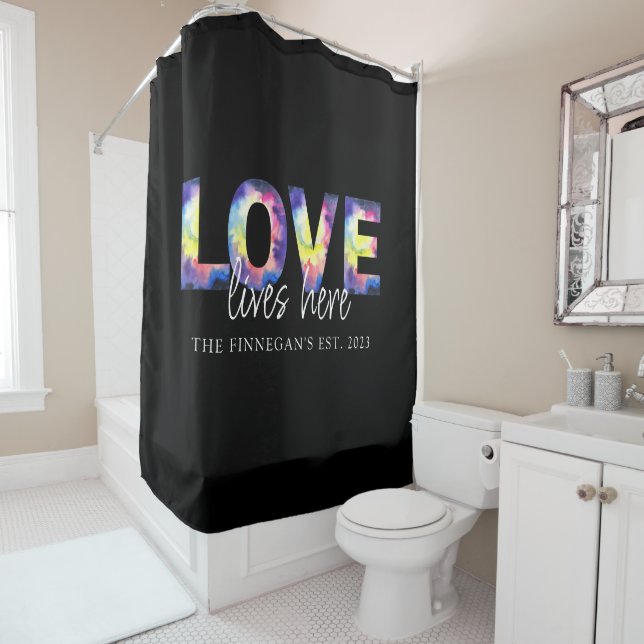 Love Lives Here Shower Curtain (In Situ)