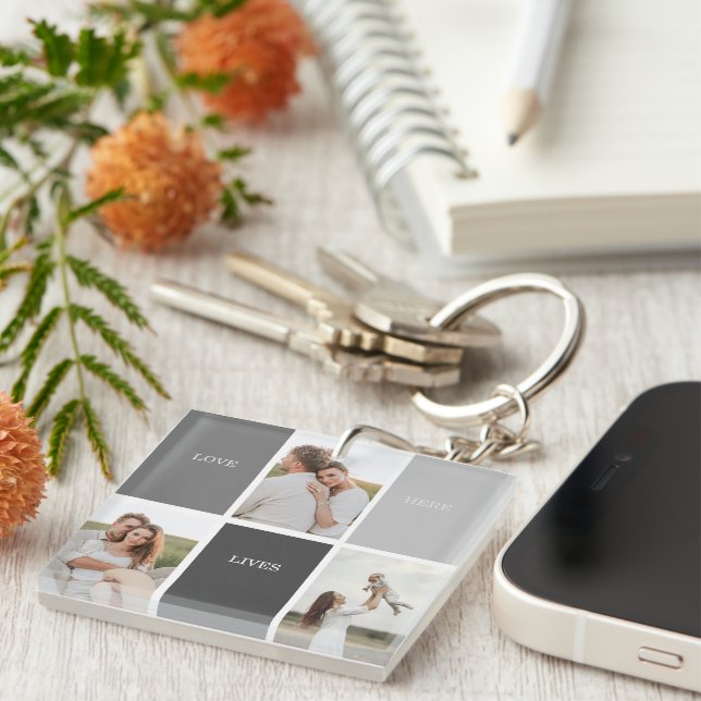 Love Lives Here | Three Photo Family Gift Key Ring (Front Right)