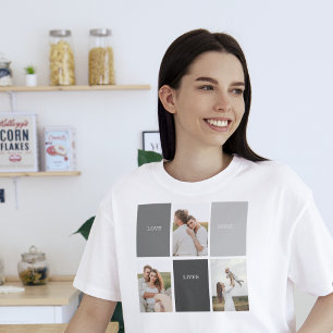 Love Lives Here   Three Photo Family Gift T-Shirt