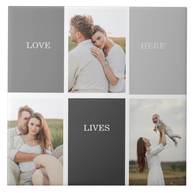 Love Lives Here | Three Photo Family Gift Tile (Front)