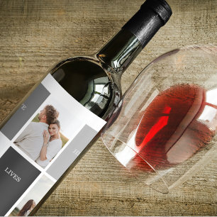 Love Lives Here   Three Photo Family Gift Wine Label