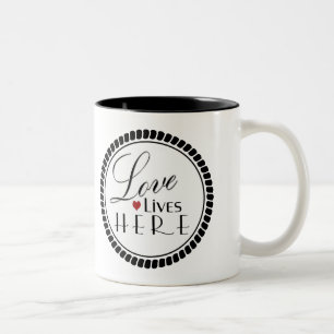 Love Lives Here Typography Two-Tone Coffee Mug