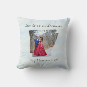 Love Lives In Arkansas State Shaped Custom Photo Cushion